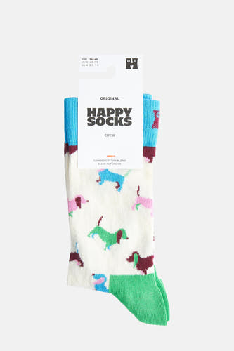 Multicolor sokken van Happy Socks met een patroon van verschillende gekleurde teckels.
