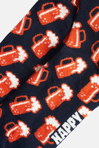 Chaussettes bleues de Happy Socks avec un motif de pulvérisation de bière orange.