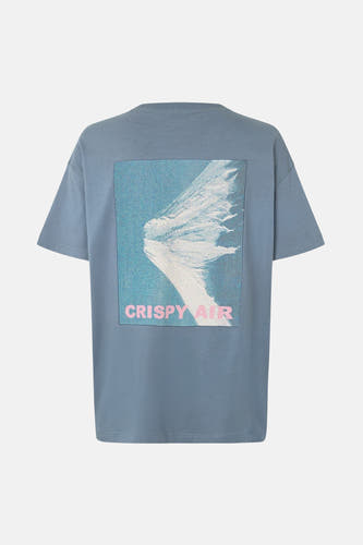 T-shirt bleu à manches courtes d'ENVII, avec une impression graphique sur le dos.