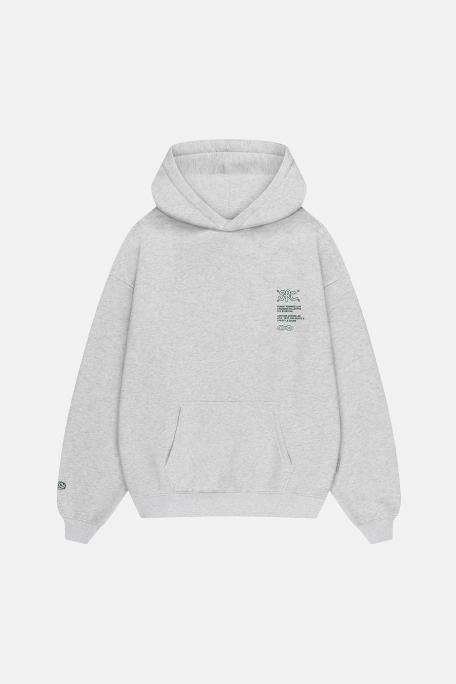 Sweat à capuche gris de ANOTHER COTTON LAB, avec imprimé texte sur la poitrine et une poche kangourou.