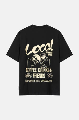 Zwart T-shirt met korte mouwen van ANOTHER COTTON LAB, met opdruk van tekst en illustraties op de rug.