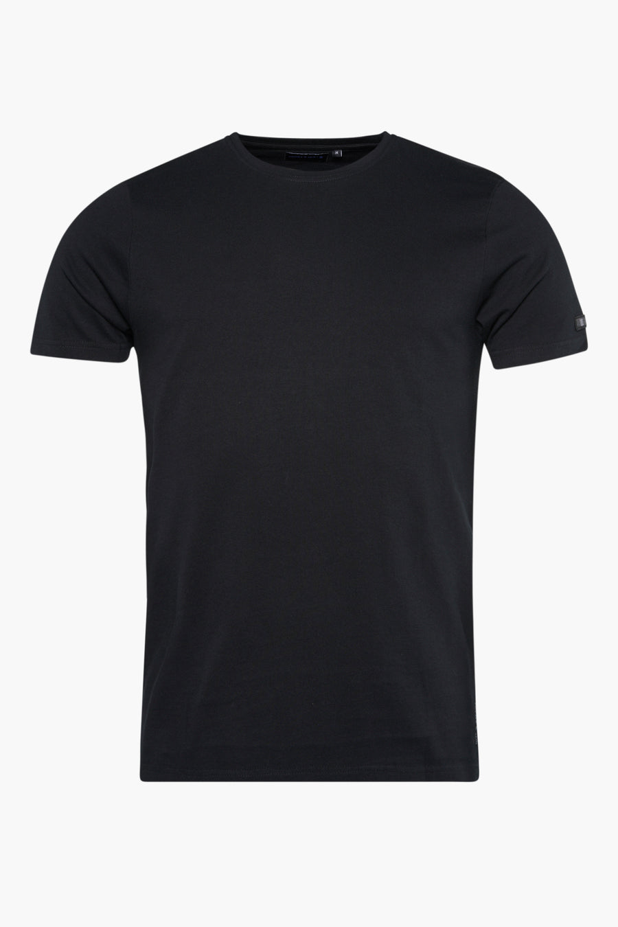Zwart T-shirt met korte mouwen van PRESLY & SUN, met een klein label op de mouw.