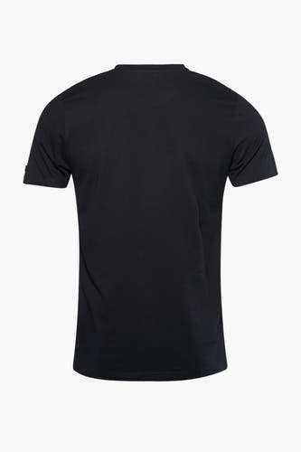 Zwart T-shirt van PRESLY & SUN, gezien van achteren, met korte mouwen en een effen patroon.
