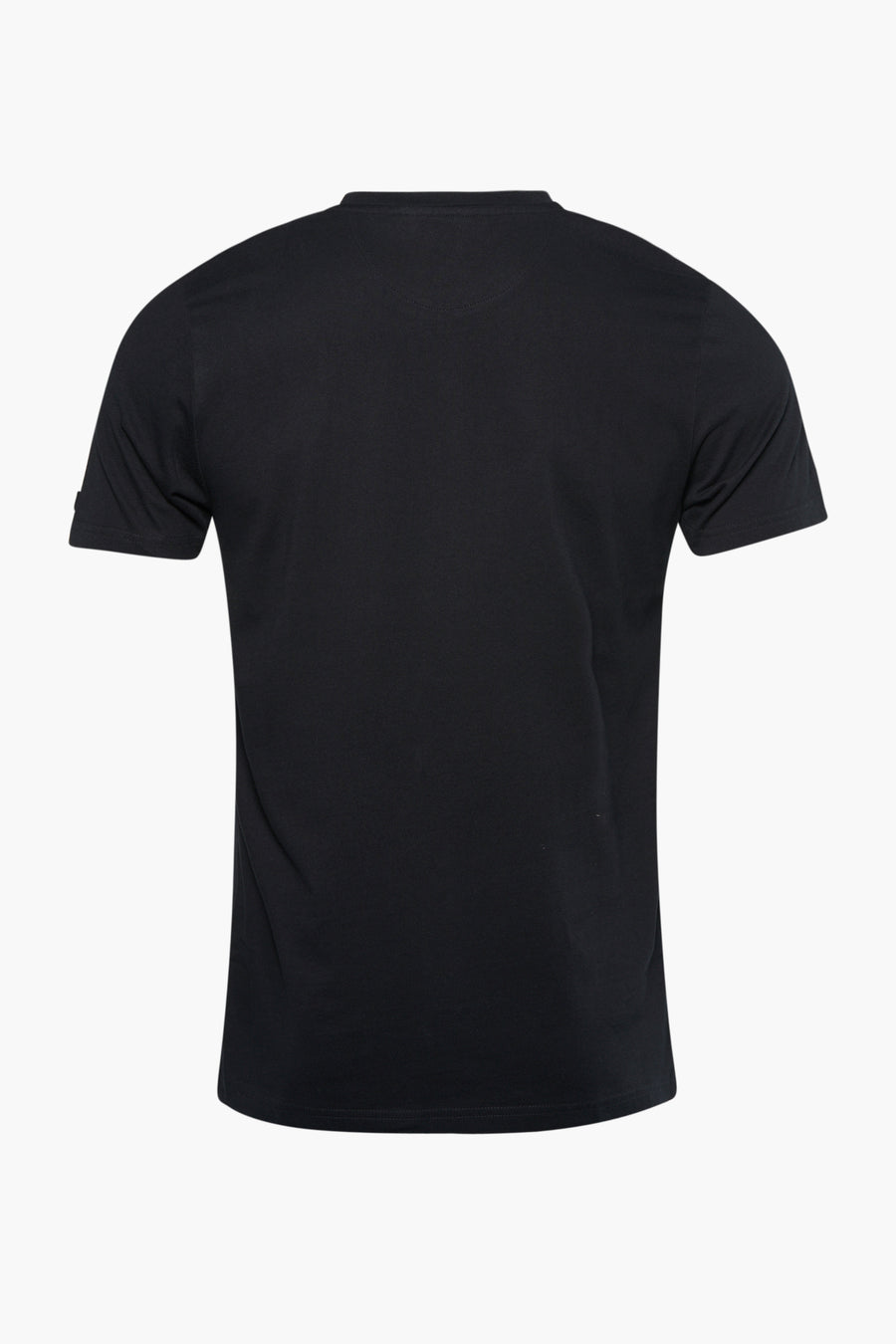 Zwart T-shirt van PRESLY & SUN, gezien van achteren, met korte mouwen en een effen patroon.