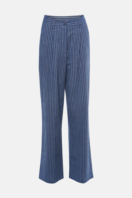 Pantalon bleu ADORE, à rayures verticales et coupe décontractée.