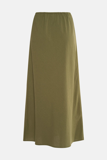 Lange groene rok van GRACE & MILA, met een elastische tailleband en een effen stof.