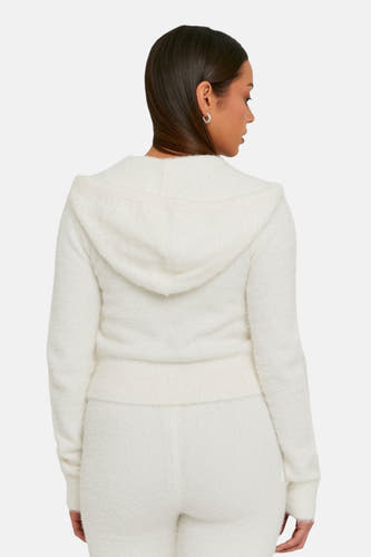 Cardigan blanc de TALLY WEIJL, avec capuchon et une douce texture, vu de dos.