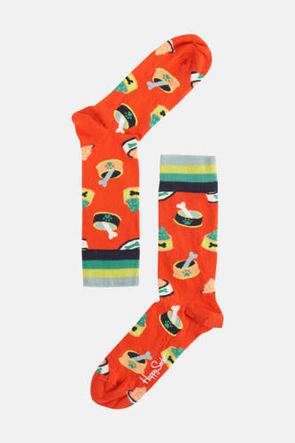 Veelkleurige sokken van Happy Socks, met een vrolijk patroon van hondenvoerbakken en botten.
