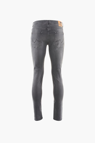 Donkergrijze slim fit jeans van Petrol Industries met achterzakken en riemlussen.
