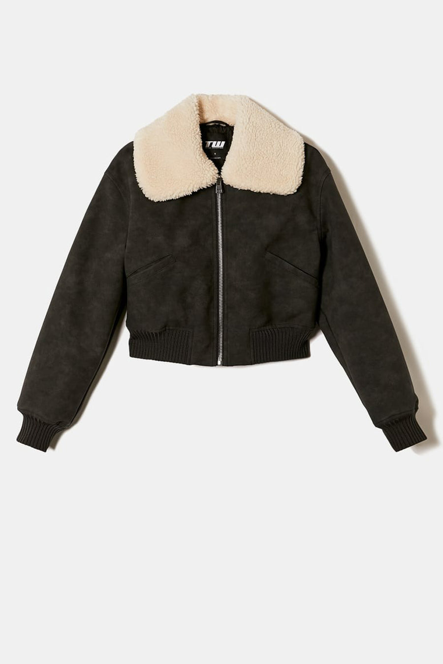 Manteau noir de TALLY WEIJL avec un col en fourrure imitation crème.