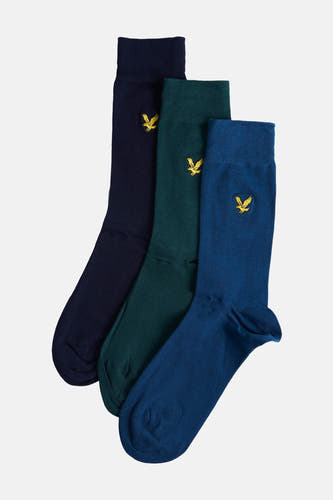 Chaussettes multicolores de LYLE & SCOTT, en bleu marine, vert forêt et bleu, avec un logo brodé.