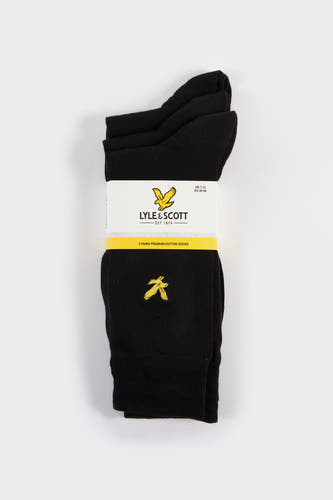 Chaussettes noires de Lyle & Scott avec un logo brodé et une bande blanche.