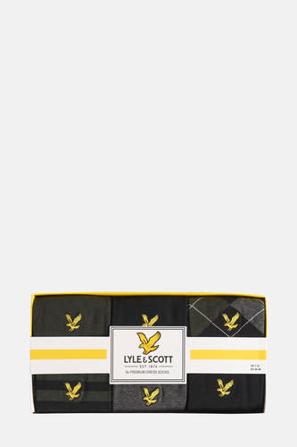 Multicolor sokken van Lyle & Scott, in een verpakking met zes paar sokken met diverse patronen.