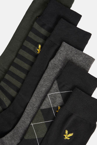 Meerkleurige sokken van LYLE & SCOTT, met streep-, ruit- en effen patronen, inclusief logo detail.