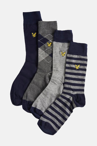 Meerkleurige sokken van Lyle & Scott, met ruit-, effen- en gestreepte patronen.