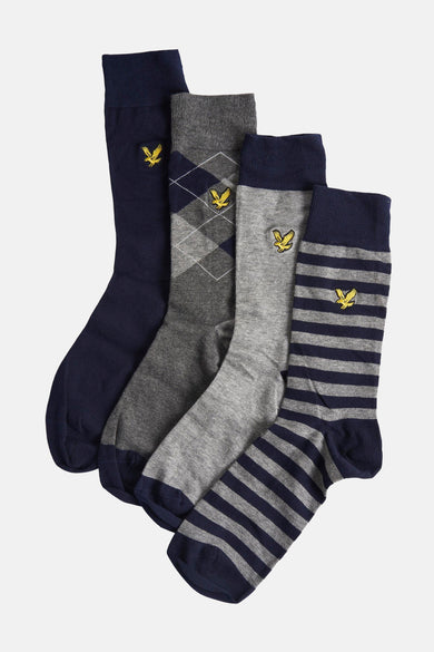 Meerkleurige sokken van Lyle & Scott, met ruit-, effen- en gestreepte patronen.