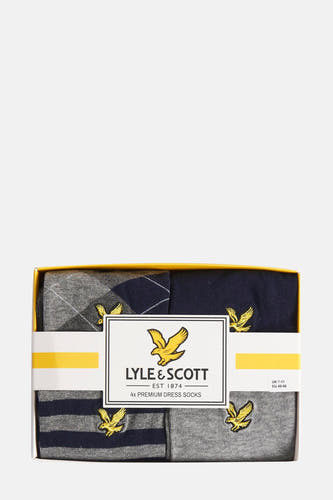 Meerkleurige sokkenset van Lyle & Scott, met gestreepte, geruite en effen patronen, verfraaid met logo-emblemen.

