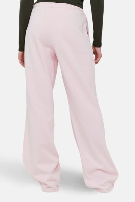 Roze joggingbroek, wijde pijpen, jersey stof.
