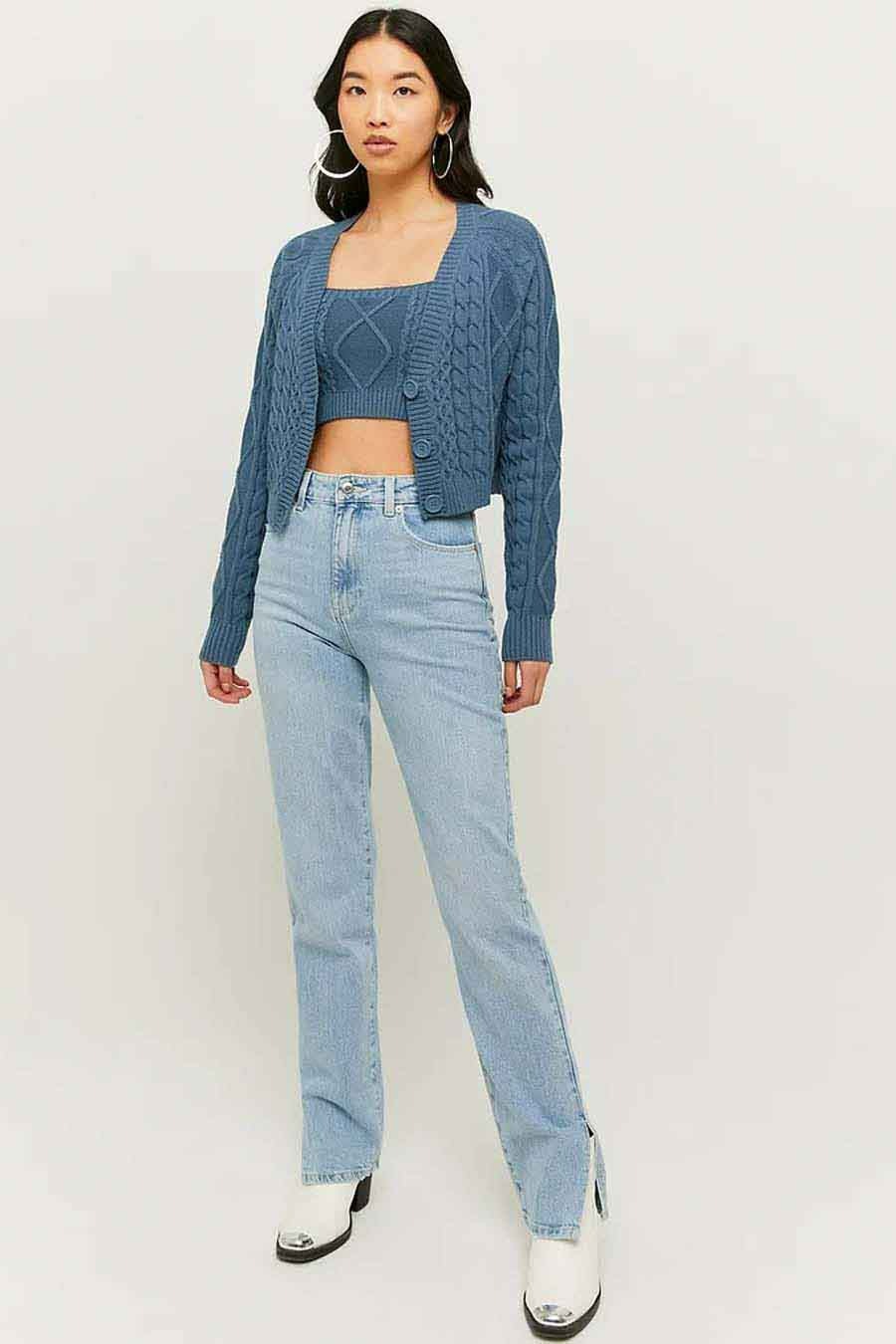 Rechte jeans van lichtblauw denim van TALLY WEIJL, met hoge taille en splitjes aan de zijkant.