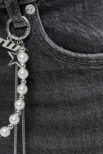 Jean droit gris TALLY WEIJL avec des boutons et des perles à la taille.