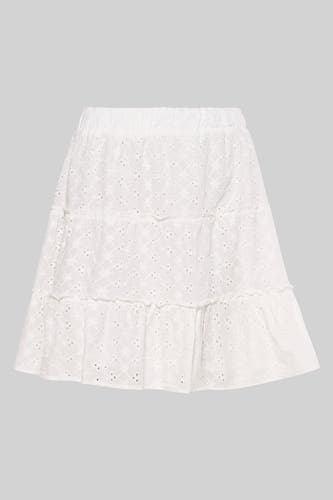 Robe courte blanche de HAILYS, avec broderie anglaise et ruches.