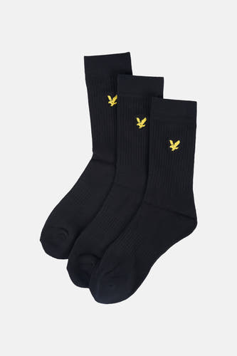 Zwarte sokken van Lyle & Scott met een geborduurd, geel logo op de schacht.