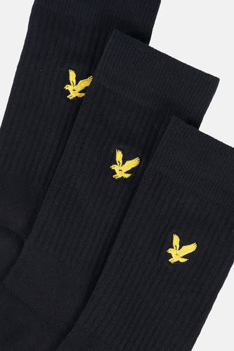 Zwarte sokken van Lyle & Scott met een geborduurd gouden logo.