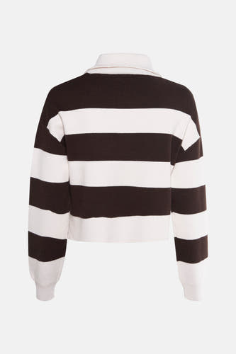 Sweat-shirt marron de TALLY WEIJL, avec des larges rayures blanches et un col blanc.