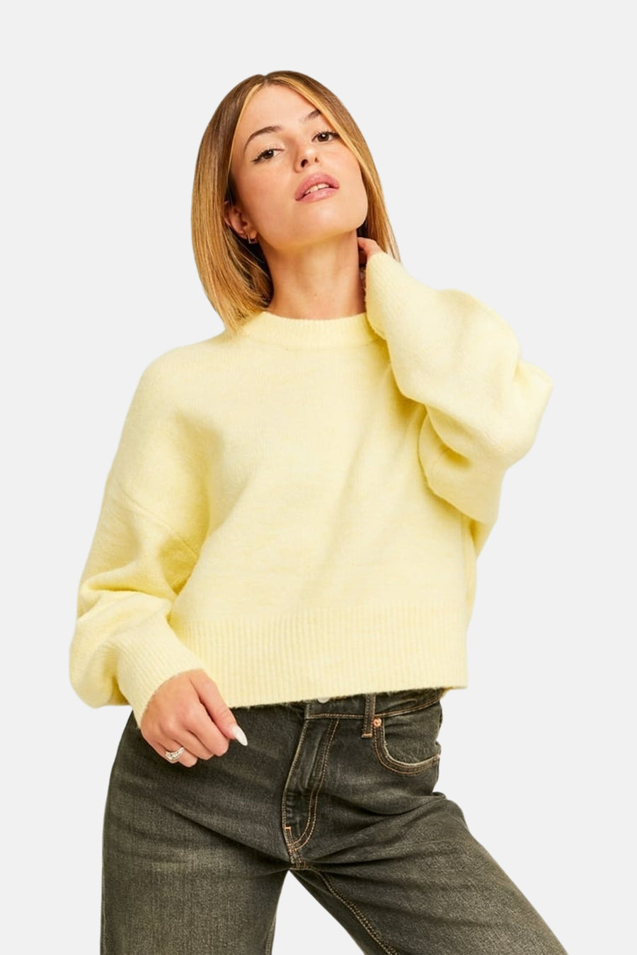 Pull à col rond - jaune