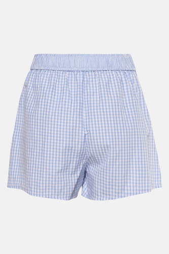 Blauw short van TALLY WEIJL met een ruitpatroon en elastische tailleband.
