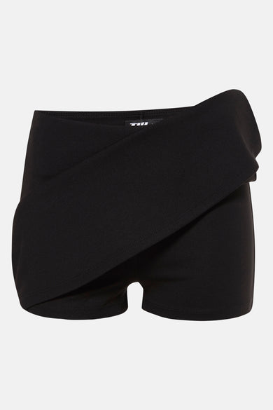 Zwarte korte rok van TALLY WEIJL, met een wikkeldetail aan de voorkant.