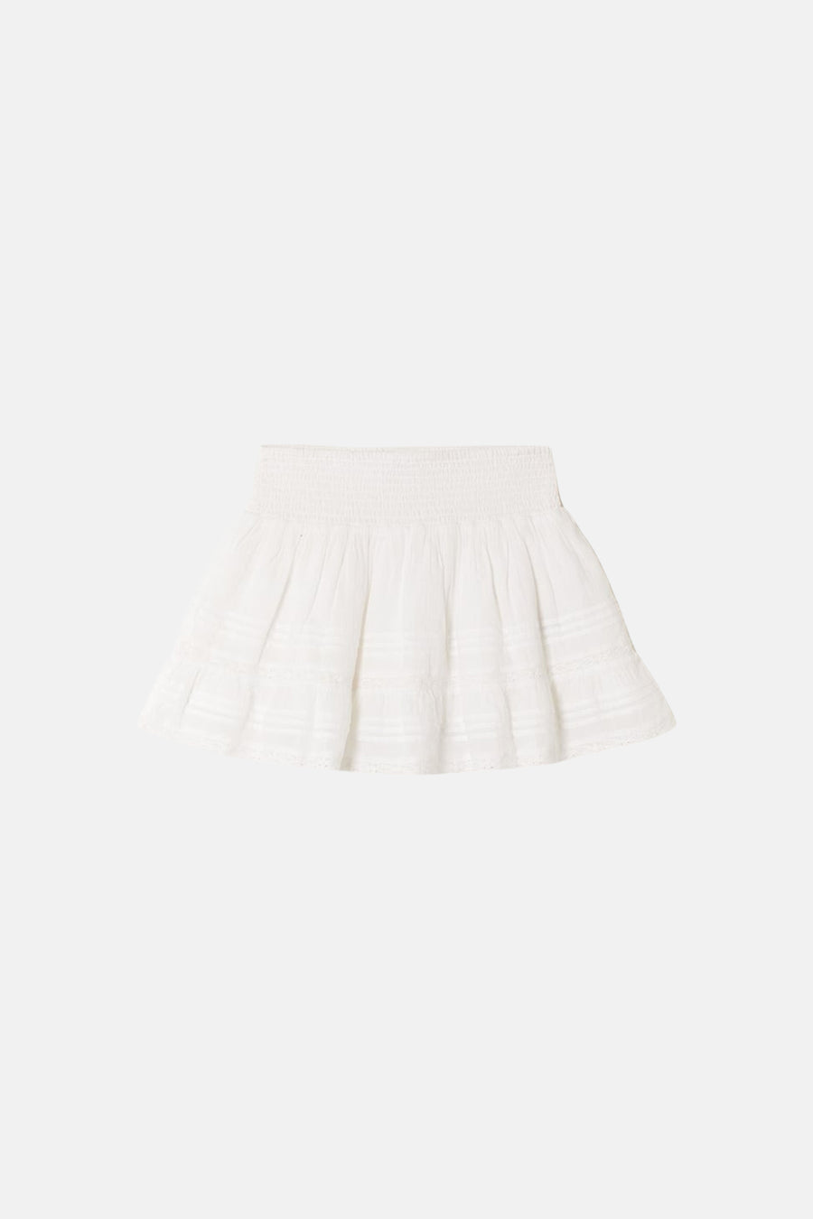 Witte korte rok van TALLY WEIJL met gesmokte tailleband en gelaagde ruches.
