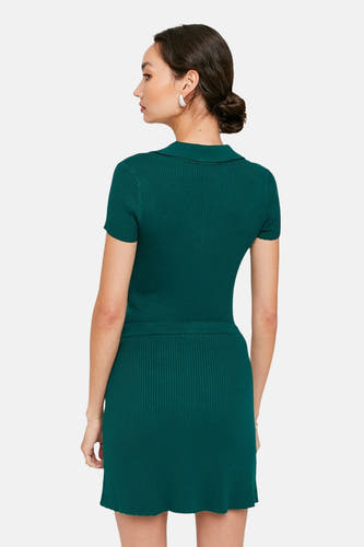 Robe courte verte de TALLY WEIJL, avec des rayures et une coupe ajustée, vue de derrière.