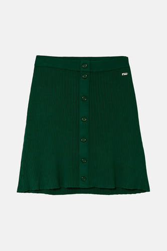 Robe verte, courte de TALLY WEIJL avec des bords verticaux et une fermeture à boutons devant.
