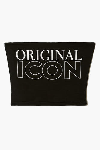 Zwarte top zonder mouwen van TALLY WEIJL met witte 'Original Icon' tekstprint.
