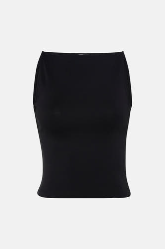 Zwart mouwloos top van TALLY WEIJL, strakke pasvorm, ribstructuur, front view