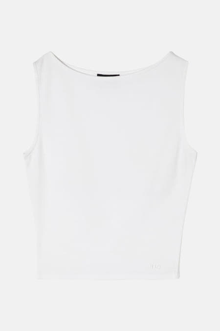 Witte top zonder mouwen van TALLY WEIJL, met een boothals en een subtiel logo.