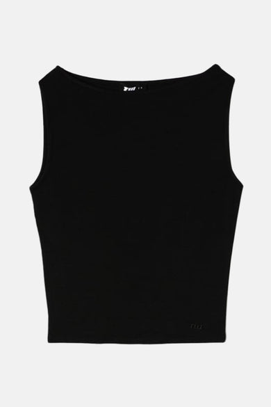 T-shirt sans manches noir de TALLY WEIJL, couleur unie avec un logo subtil en bas à droite.