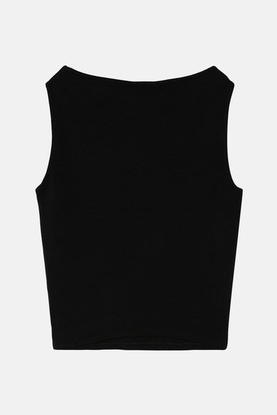 T-shirt sans manches noir de TALLY WEIJL, en tissu lisse avec une ligne d'encolure carrée.