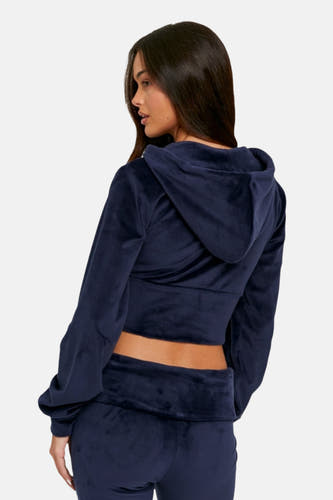 Gilet bleu de TALLY WEIJL, avec longues manches et capuche, dos cropped.