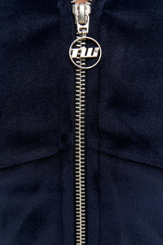 Gilet bleu de TALLY WEIJL, avec fermeture éclair argentée et anneau rond pour suspendre.