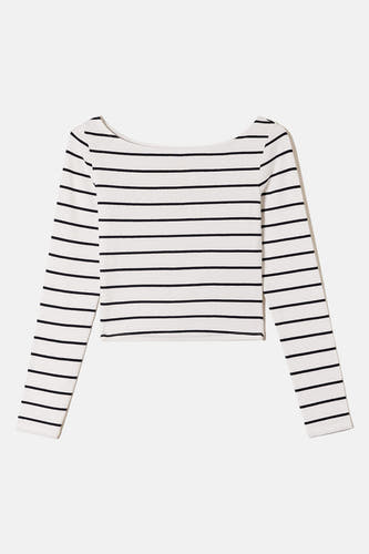 Wit gestreept T-shirt met lange mouwen van TALLY WEIJL, met ronde halslijn.