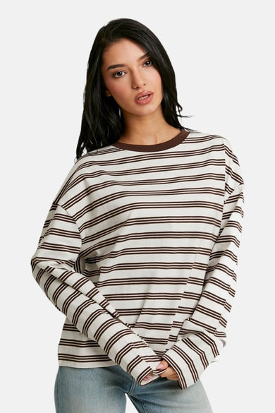 T-shirt met lange mouwen multicolor van TALLY WEIJL, met een bruin-wit gestreept patroon.