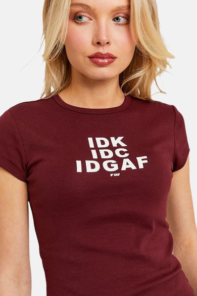 Bordeaux T-shirt van TALLY WEIJL met korte mouwen en witte tekstprint.