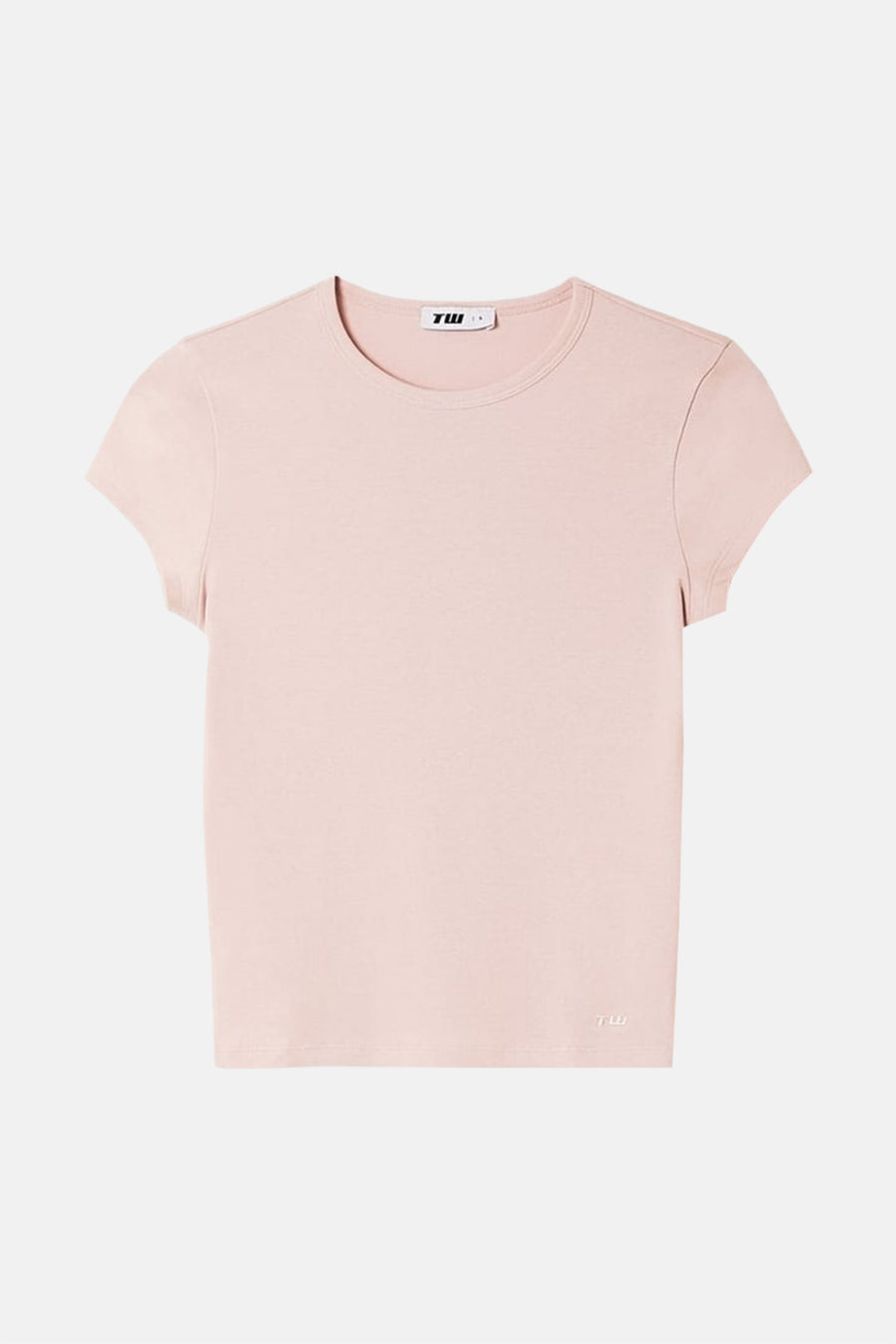 T-shirt rose à manches courtes et col rond de TALLY WEIJL avec un discret logo 'TW' en bas à gauche.