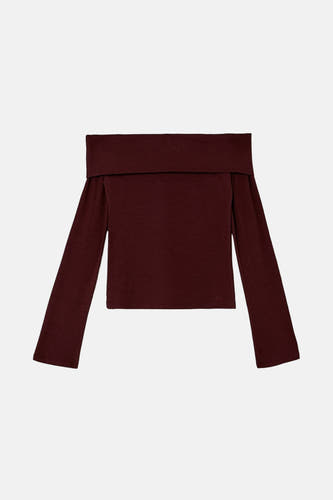 T-shirt Bordeaux à manches longues de TALLY WEIJL, avec un col montant et des manches longues qui s'arrondissent.