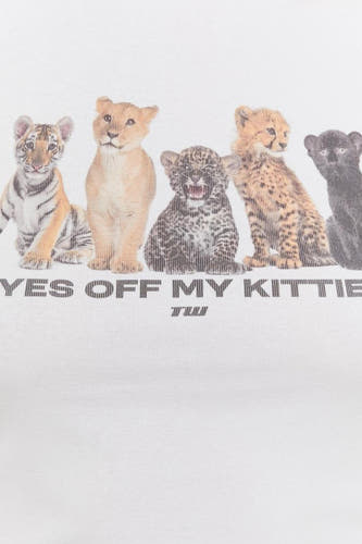 T-shirt blanc à manches courtes de TALLY WEIJL, avec une impression d' chiouffons et du texte.
