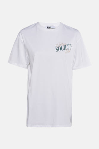 Wit T-shirt met korte mouwen van TALLY WEIJL, met een decoratieve tekstprint op de borst.