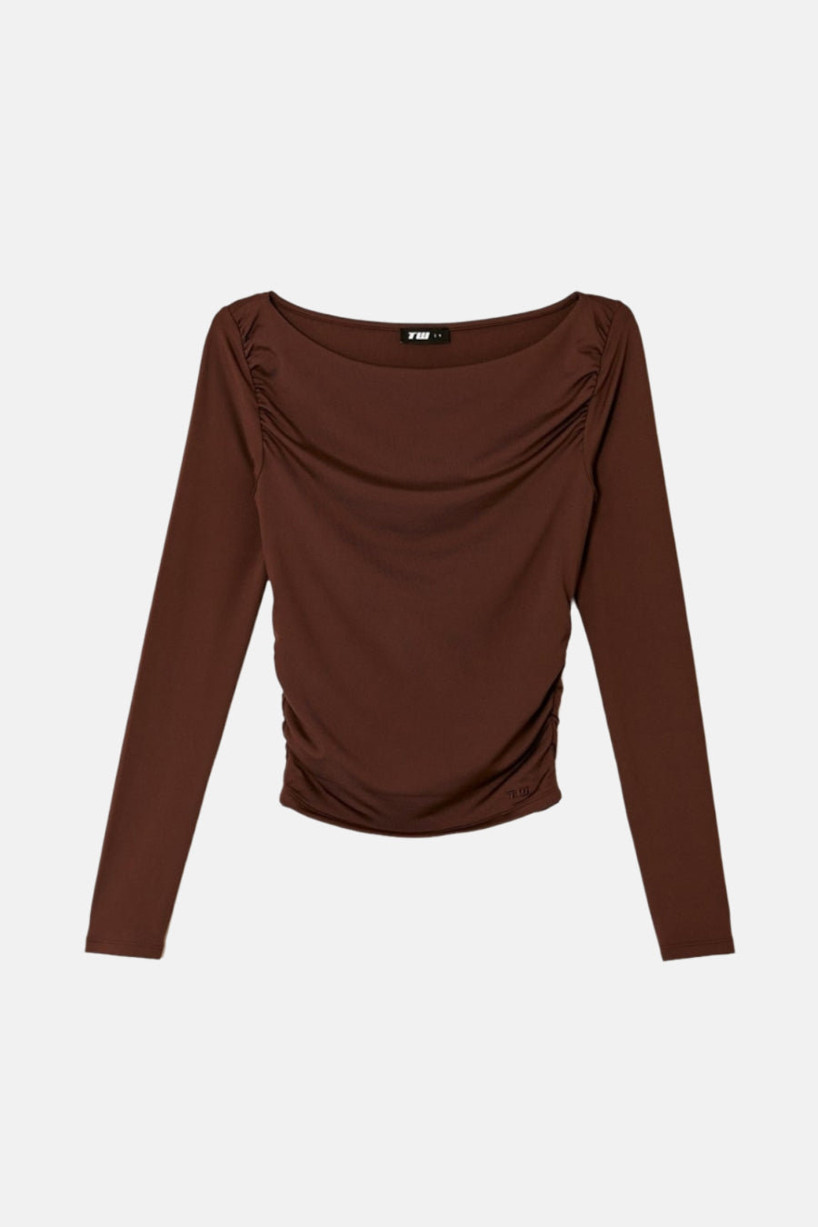 T-shirt marron à manches longues de TALLY WEIJL, avec des détails pliés le la ligne du col et sur les côtés.