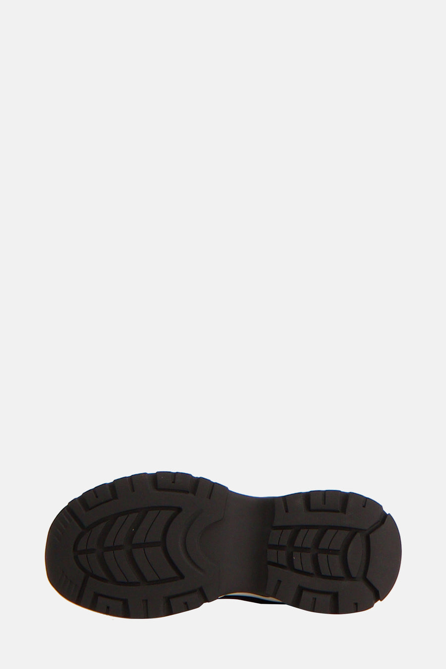 Zwarte schoenzool met grof profiel.
